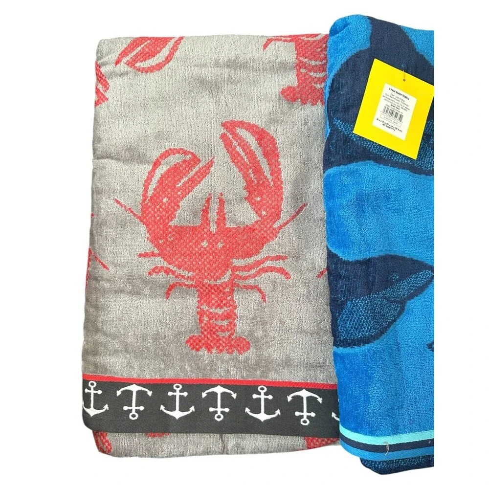 Sun Squad 2-Pack Beach Towels Blue Shark & Gray Crab Print 36